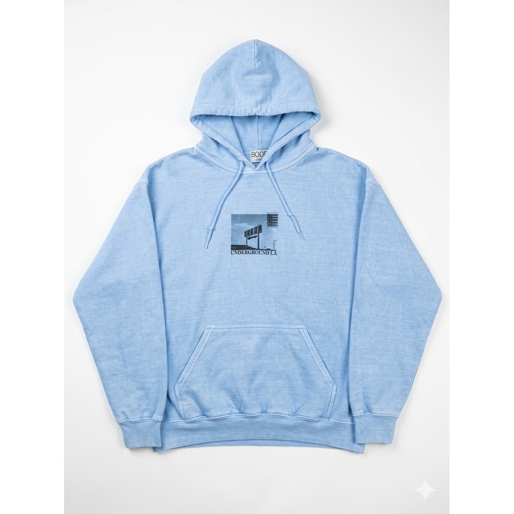 BDG Hoodie Mens S-M Blue Good Underground LA Pasadena Graphic Sweatshirt